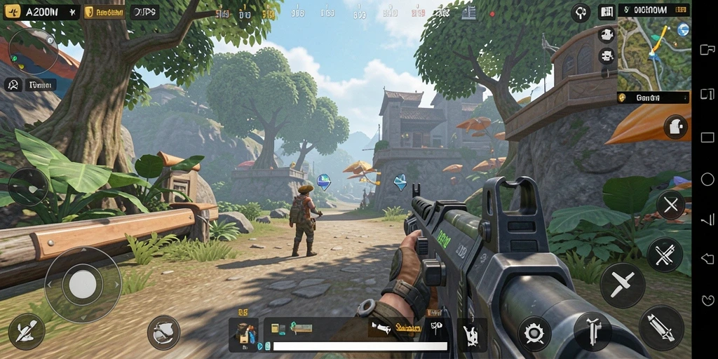 Tangkapan layar A200M menampilkan aksi pertempuran seru dalam gameplay TPS.