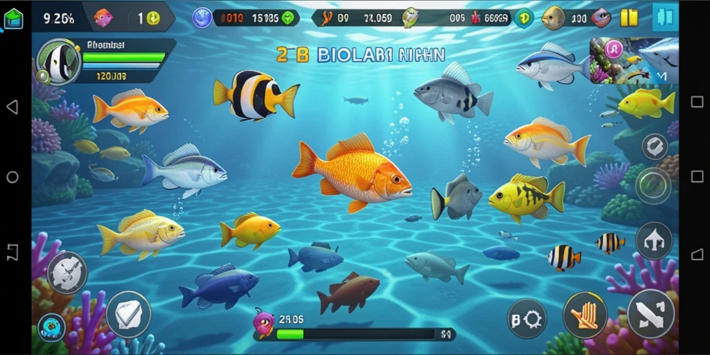 Gameplay seru di BIOLABET saat menangkap ikan berwarna-warni.