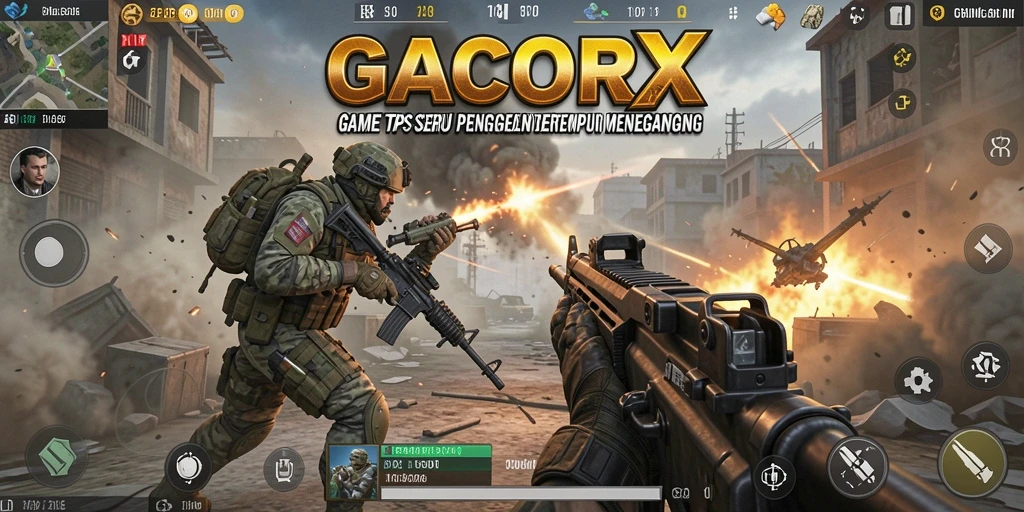 Tangkapan layar gameplay GACORX yang menunjukkan aksi pertempuran TPS.