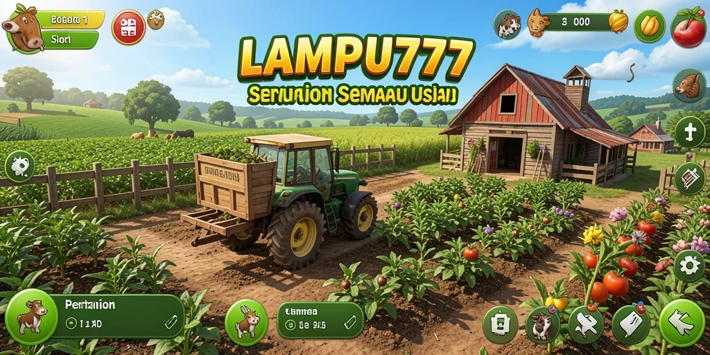 Tampilan gameplay LAMPU777 dengan aktivitas bertani yang seru.