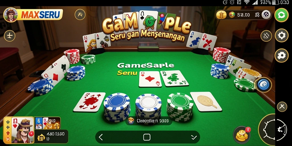 Tampilan gameplay seru dari MAXSERU dengan fitur Gaple yang menarik.