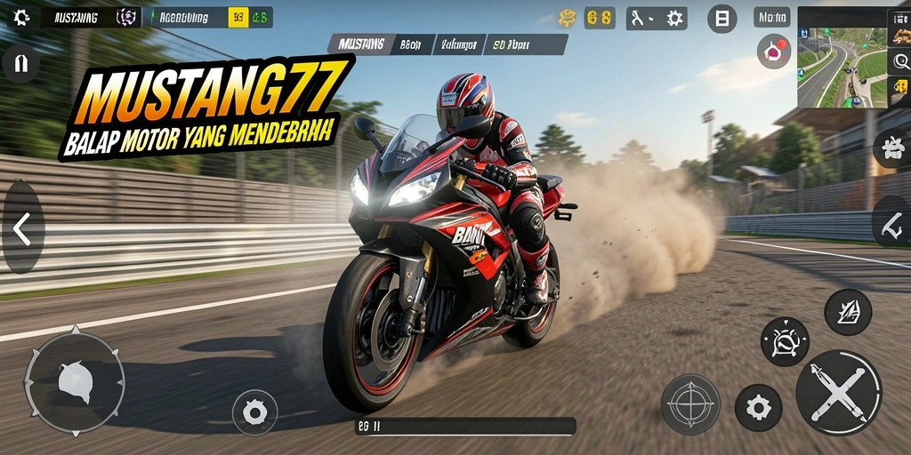 Tampilan seru balapan motor di MUSTANG77 yang menarik.