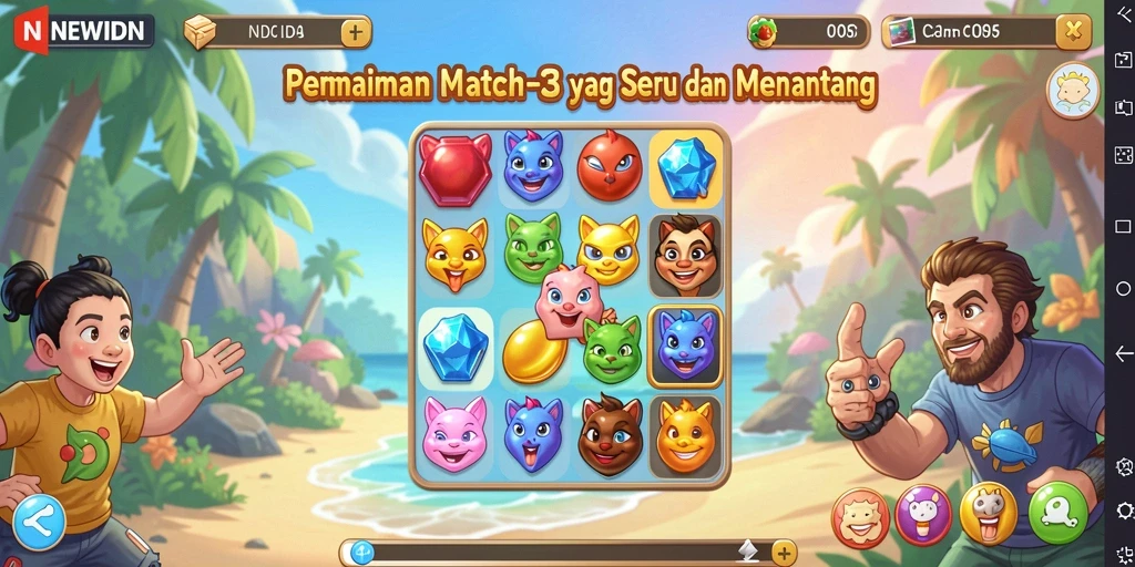 Gameplay seru NEWIDN yang menampilkan tantangan Match-3.