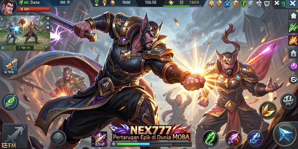 Screenshot gameplay NEX777 menampilkan pertarungan seru antar hero.