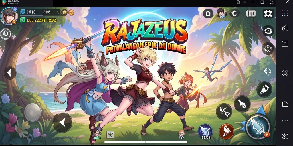 Tangkapan layar utama RAJAZEUS menunjukkan aksi seru karakter Anime dalam pertempuran.