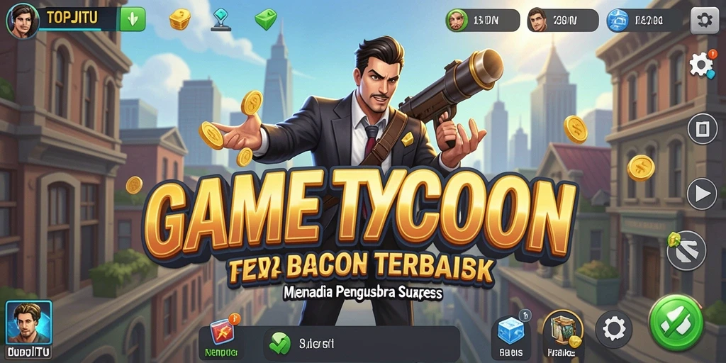 Tampilan screenshot gameplay TOPJITU yang menampilkan bisnis yang sedang berkembang.
